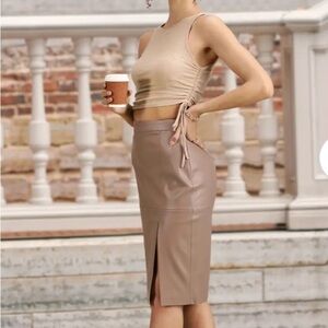 Mango Beige Faux  Leather Pencil Skirt